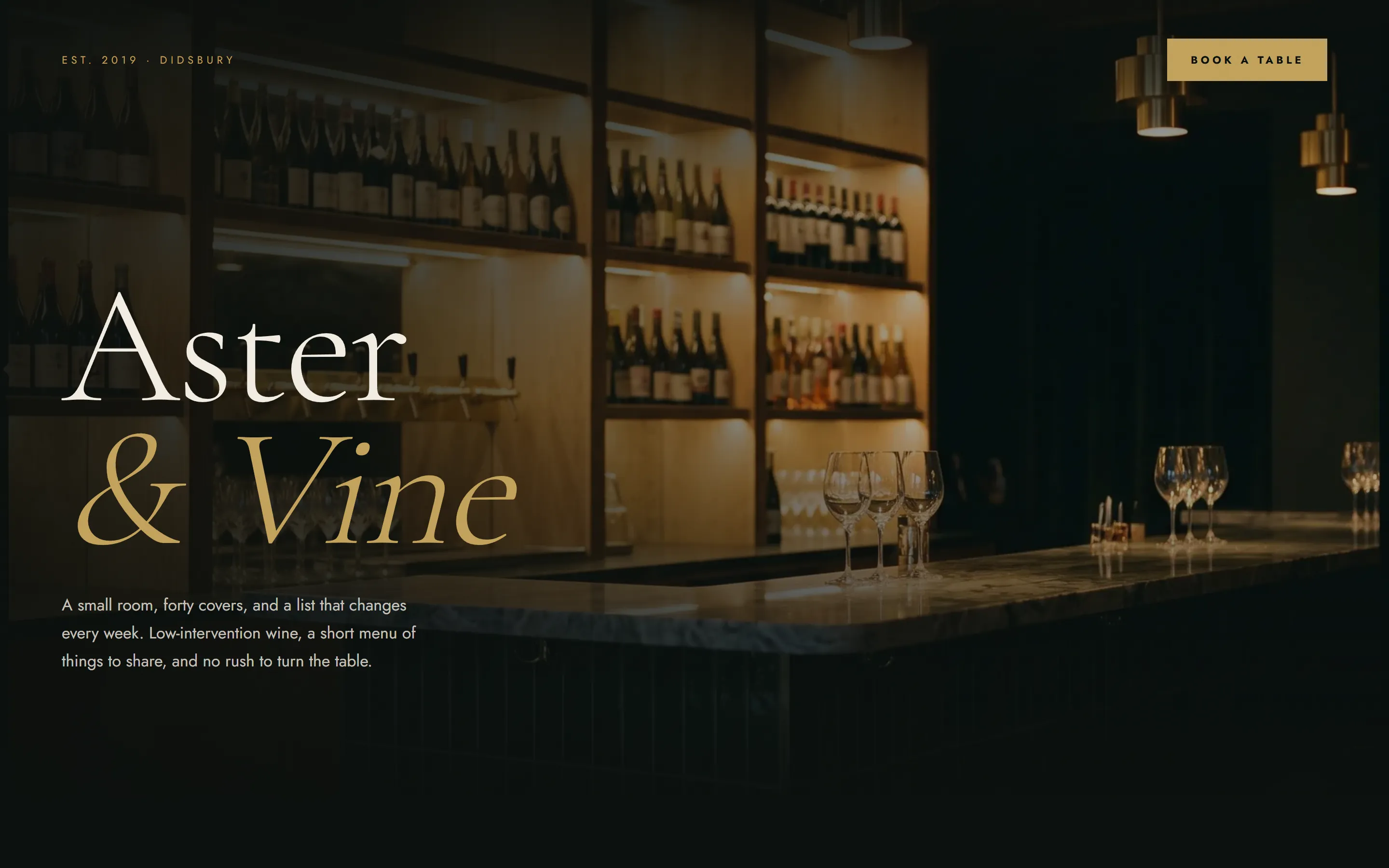 Aster & Vine, a demonstration design for a fictional business, home page